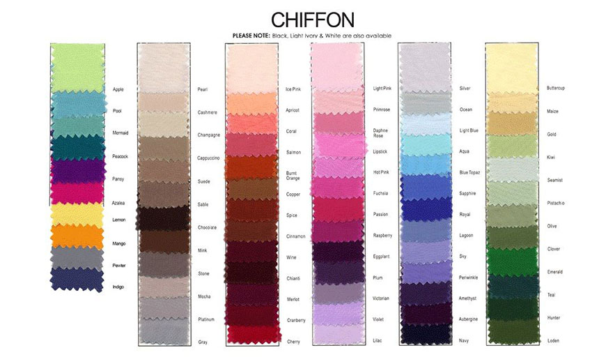 bảng màu vải voan Chiffon chuẩn 