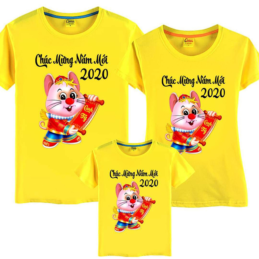 Đồng phục áo thun gia đình tết 2020 với chú chuột ngộ nghĩnh 
