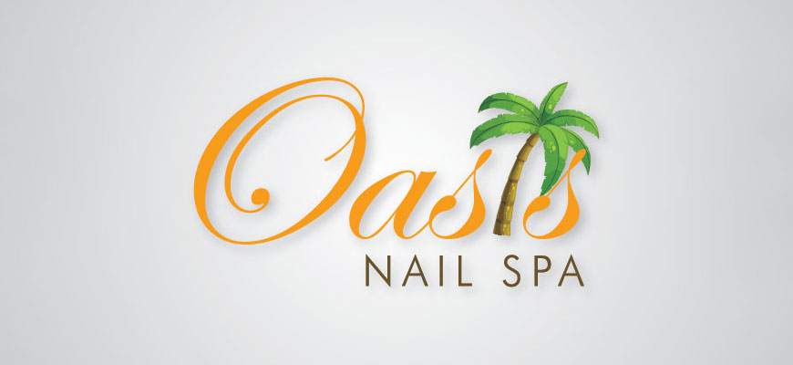 Logo Oasis Nail Spa với biểu tượng cây dừa