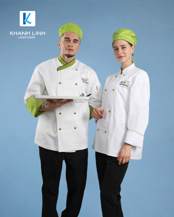 Đồng phục áo đầu bếp nhà hàng mẫu 34 màu trắng ảnh 1