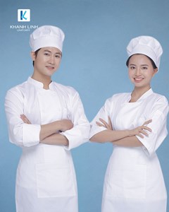 Đồng phục áo đầu bếp nhà hàng may sẵn màu trắng mẫu 67