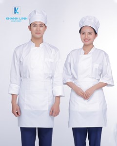 Đồng phục áo đầu bếp nhà hàng may sẵn màu trắng mẫu 67 2