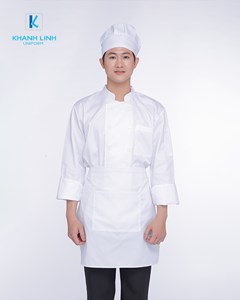 Đồng phục áo đầu bếp nhà hàng may sẵn màu trắng mẫu 67 5
