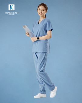 Áo Scrubs Bác Sĩ Hàn Quốc nữ mẫu 02 màu xanh