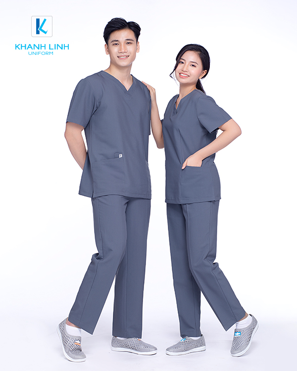 Áo Scrubs Bác Sĩ nam nữ mẫu 06 màu ghi 1