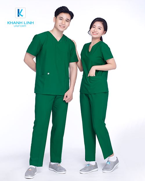 Áo Scrubs Bác Sĩ nam nữ mẫu 09 màu xanh lá cây 8