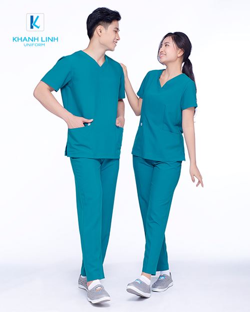 Áo Scrubs Bác Sĩ nam nữ mẫu 10 màu xanh ngọc 7