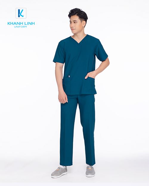 Áo Scrubs Bác Sĩ nam nữ mẫu 11 màu xanh rêu 4