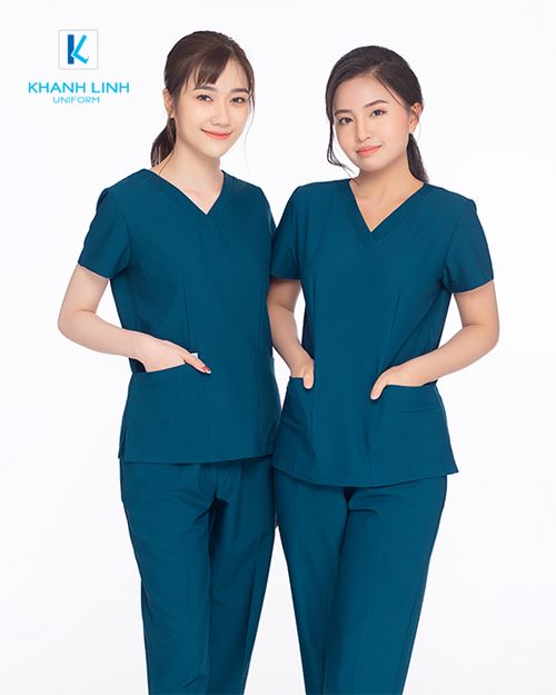 Áo Scrubs Bác Sĩ nam nữ mẫu 11 màu xanh rêu 7