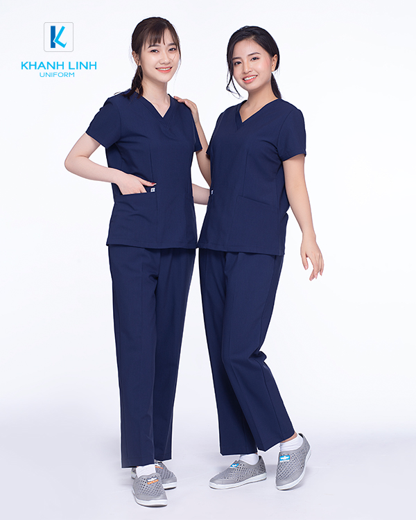 Áo Scrubs Bác Sĩ nữ mẫu 08 màu xanh tím than 1