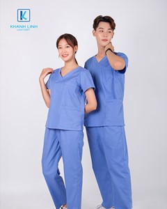 Đồng phục bác sĩ may sẵn mẫu 15 màu xanh da trời
