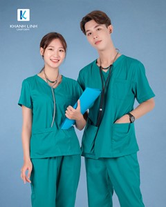 Đồng phục bác sĩ may sẵn mẫu 16 màu xanh lá cây 5