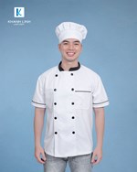 Đồng phục áo bếp nhà hàng may sẵn màu trắng ngắn tay mẫu 48