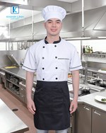 Đồng phục áo bếp nhà hàng may sẵn màu trắng ngắn tay mẫu 48-1