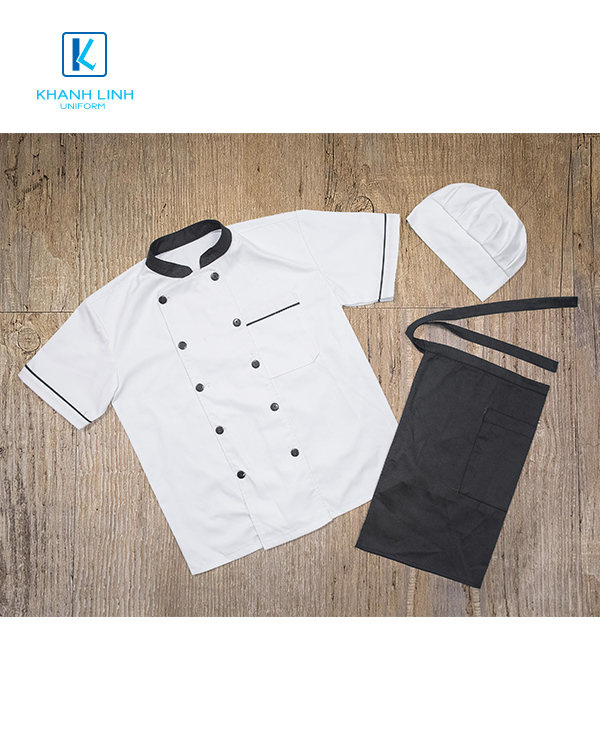 Đồng phục áo bếp nhà hàng may sẵn màu trắng ngắn tay mẫu 48-3