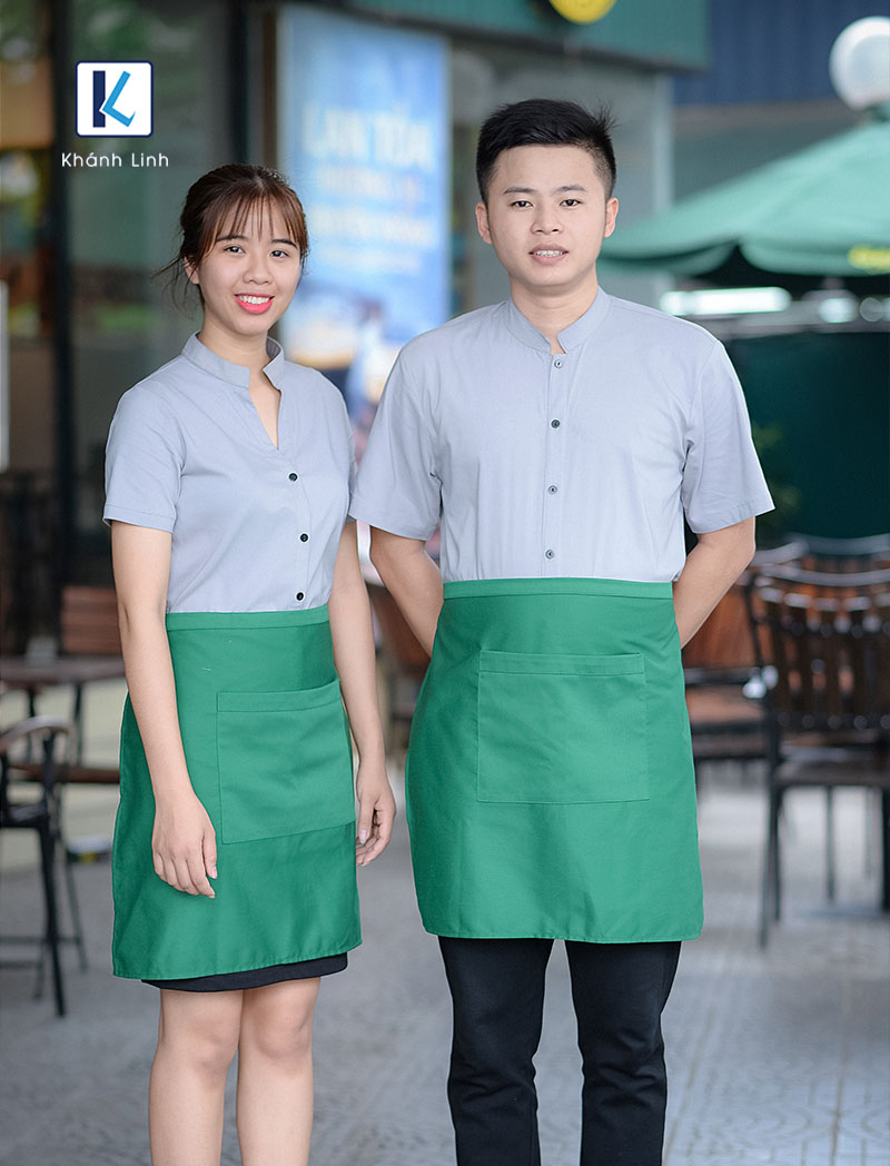 COMBO áo sơ mi xanh nhạt tạp dề xanh 5