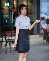 Đồng phục phục vụ nhà hàng áo sơ mi xanh nhạt tạp dề ngắn 9