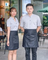 Đồng phục phục vụ nhà hàng áo sơ mi xanh nhạt tạp dề ngắn 2