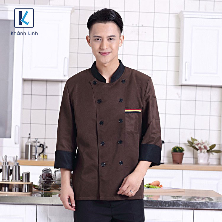 hình ảnh áo đầu bếp mẫu 33 màu nâu