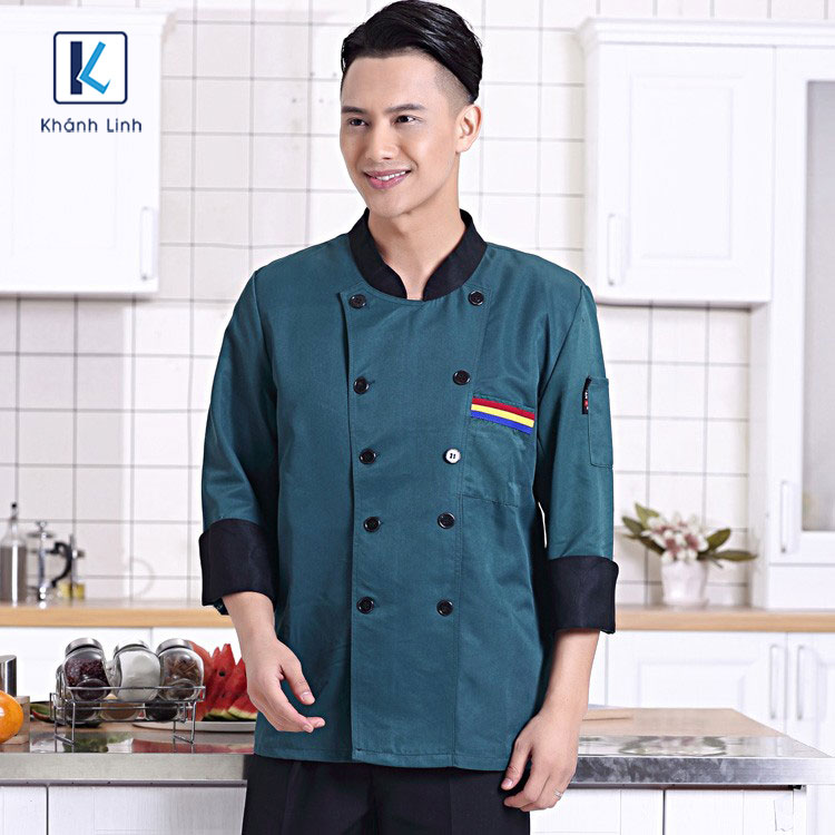 hình ảnh áo đầu bếp mẫu 33 màu xanh rêu