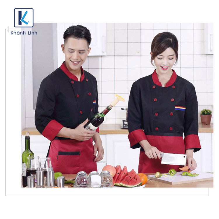 hình ảnh áo đầu bếp mẫu 33 màu đỏ đen