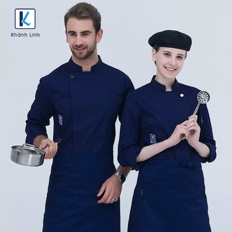 Đồng phục áo đầu nhà hàng bếp mẫu 36 màu xanh tím than