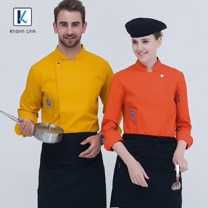 Đồng phục áo đầu nhà hàng bếp mẫu 36 màu vàng - cam