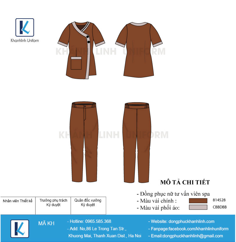 Hình ảnh mẫu thiết kế đồng phục nhân viên spa nữ màu nâu cafe mẫu 01 