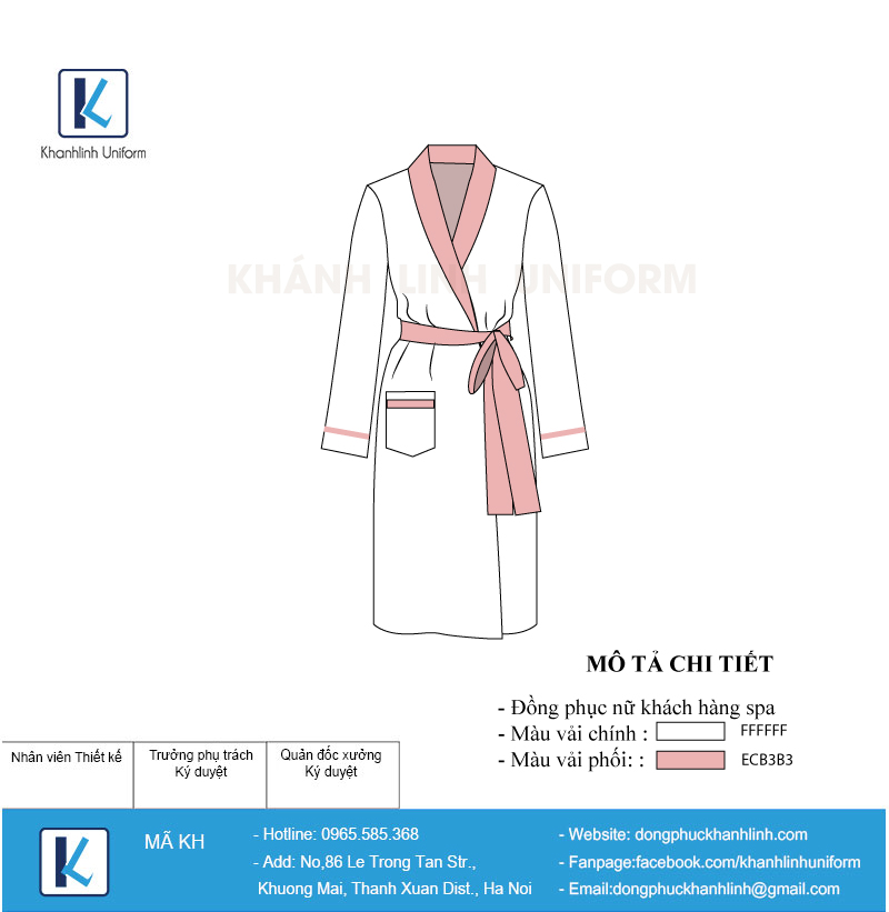 Hình ảnh mẫu thiết kế đồng phục nữ khách hàng spa màu trắng pha hồng mẫu 02 