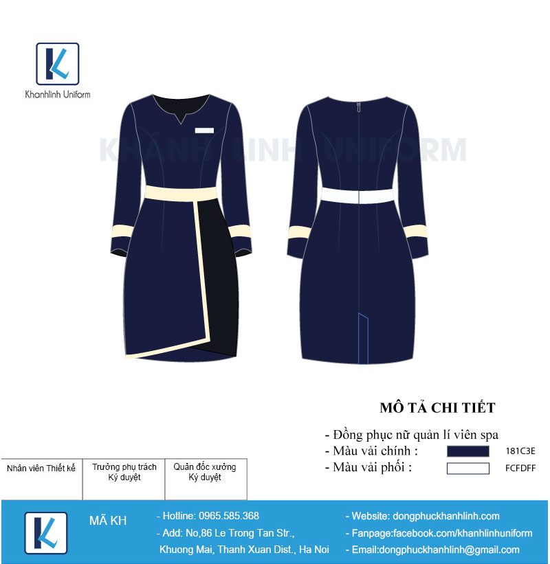 Hình ảnh mẫu Thiết kế đồng phục nữ Quản lý spa màu xanh navy trời mẫu 11