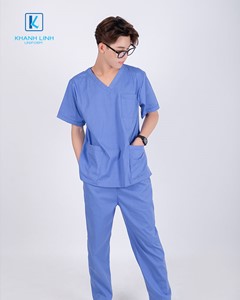 Quần áo bác sĩ nam may sẵn mẫu 10 màu xanh da trời 4