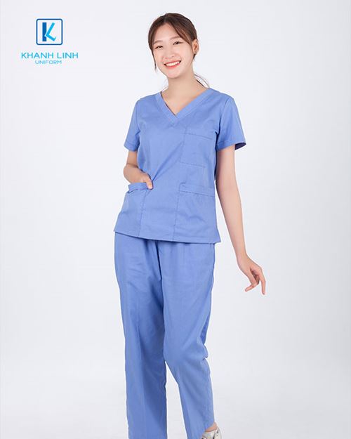 Quần áo bác sĩ nữ may sẵn mẫu 07 màu xanh dương