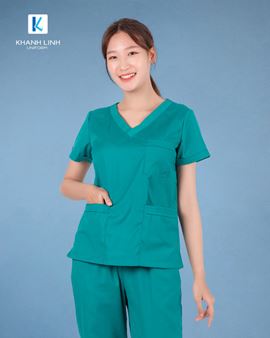 Quần áo bác sĩ nữ may sẵn mẫu 06 màu xanh lá cây