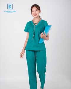 Quần áo bác sĩ nữ may sẵn mẫu 06 màu xanh lá cây 5