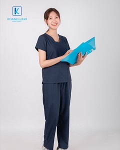 Quần áo bác sĩ nữ may sẵn mẫu 08 màu tím than 9